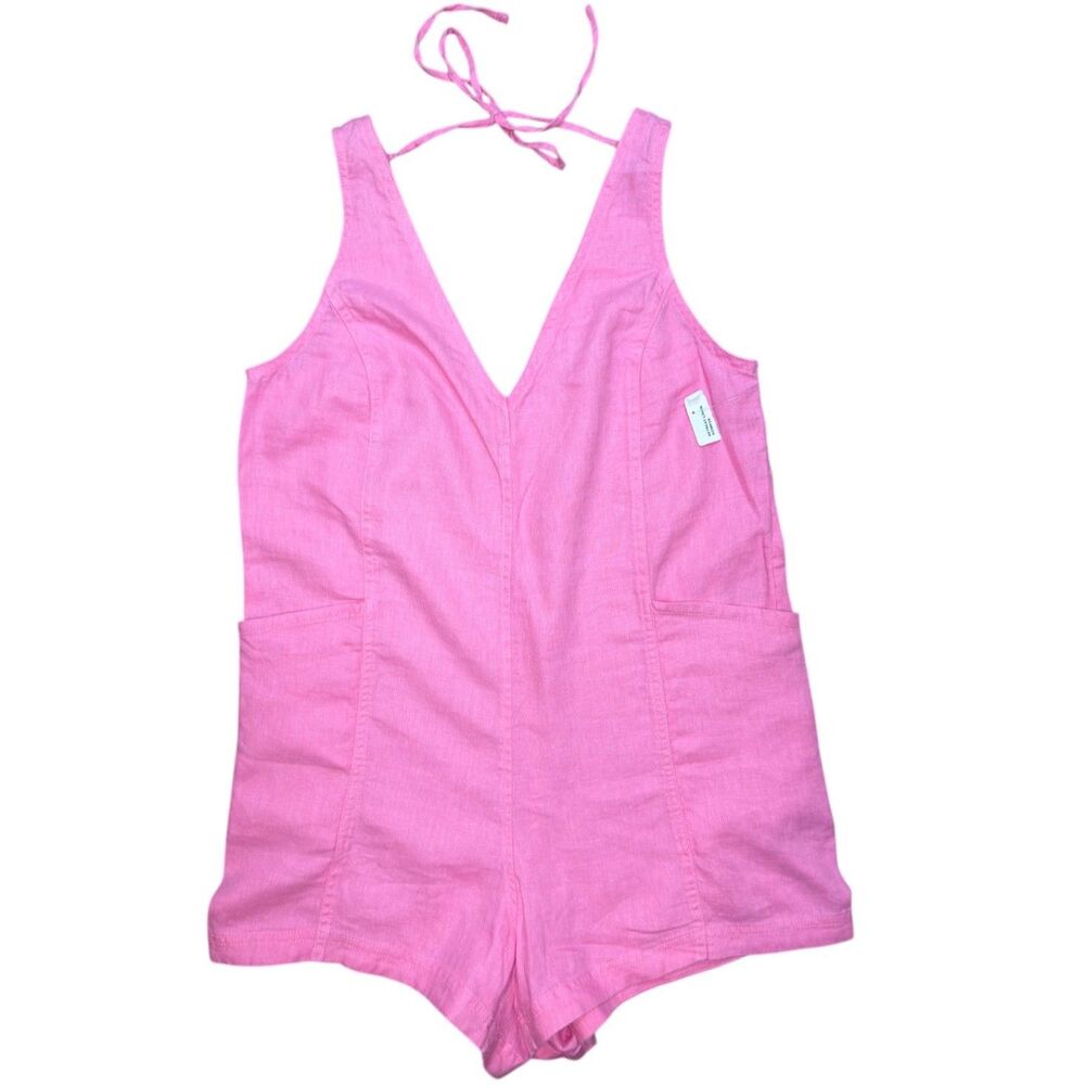 NWT Athleta Retreat Linen Romper Raphanus Pink Medium 100% Linen Size: XS